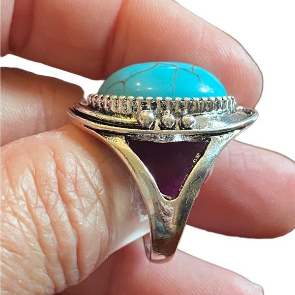 Boho Turquoise Silver Ring - Picture 3 of 12